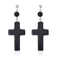 Shungite 30.00 ctw Cross Earrings in Rhodium Over Sterling Silver