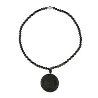 Shungite 300.00 ctw Dragon and Yin-Yang Carved with Beaded Necklace in Rhodium Over Sterling Silver 20 Inches