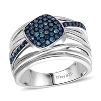 Blue Diamond (IR) Ring in Platinum Over Sterling Silver (Size 6.0) 0.50 ctw