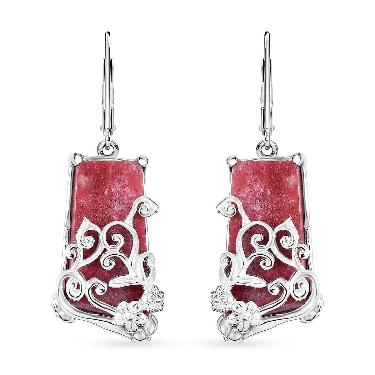 Karis Norwegian Thulite 27.35 ctw Floral Earrings in Platinum Bond