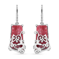 Karis Norwegian Thulite 27.35 ctw Floral Earrings in Platinum Bond