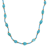 Sleeping Beauty Turquoise 33 ctw Tumble and Beaded Necklace in 14K Yellow Gold Over Sterling Silver 18 Inches