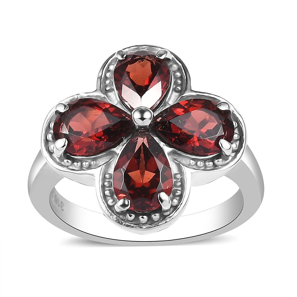 Mozambique Garnet Floral Ring in Stainless Steel (Size 10.0) 3.25 ctw
