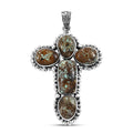 D'Joy Artisan Crafted Blue Horizon Turquoise 12.70 ctw Cross Pendant without Chain in Black Oxidized Sterling Silver - Sticky add to cart bar