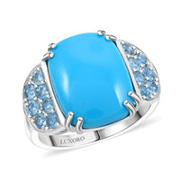 Doorbuster Certified & Appraised Luxoro 10K White Gold AAA Sleeping Beauty Turquoise, Santa Maria Aquamarine Ring (Size 10.0) (5.30 g) 8.50 ctw