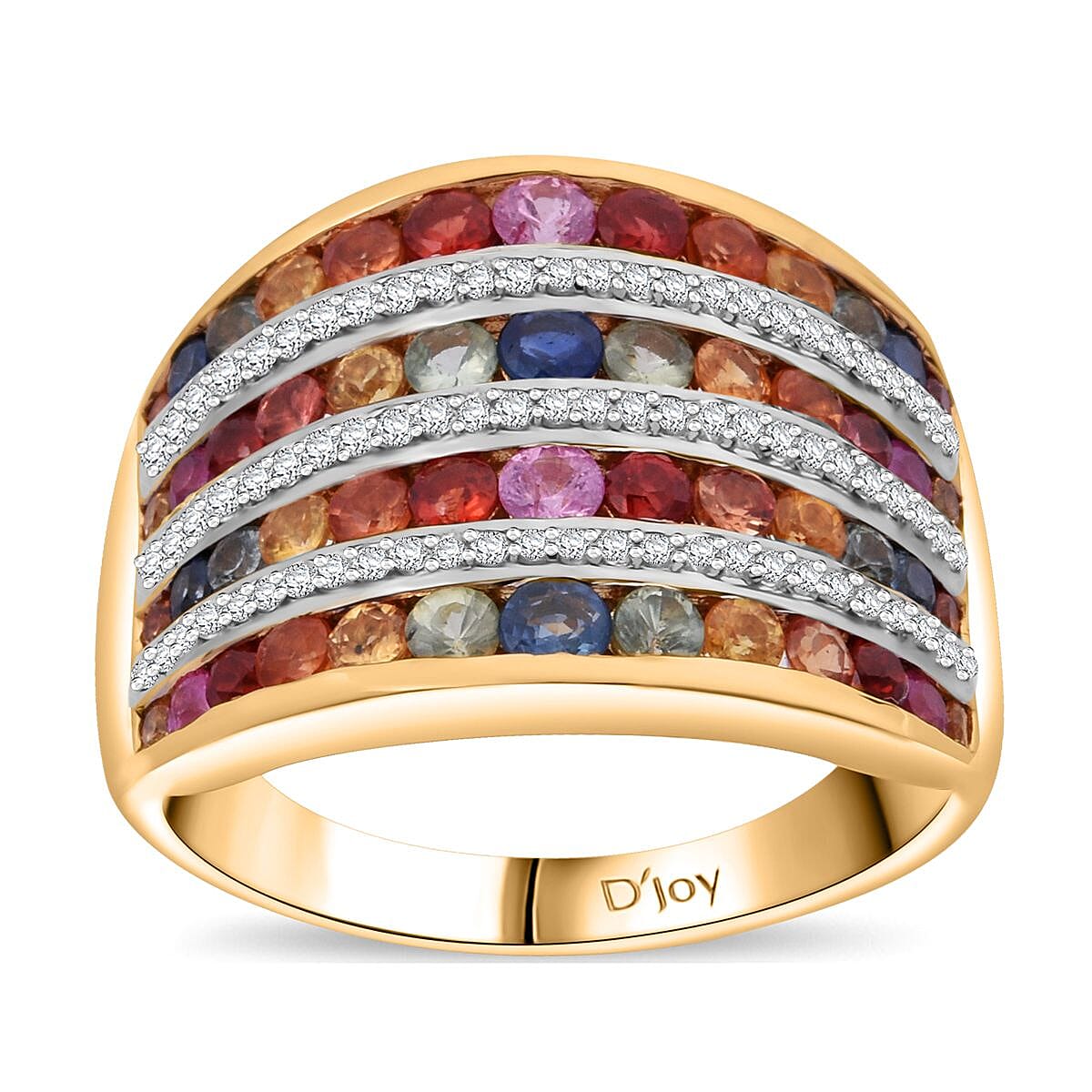 Multi Sapphire Multi Row Ring in Vermeil YG Over Sterling Silver (Size 10.0) 5.20 ctw
