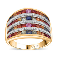 Multi Sapphire Multi Row Ring in Vermeil YG Over Sterling Silver (Size 10.0) 5.20 ctw