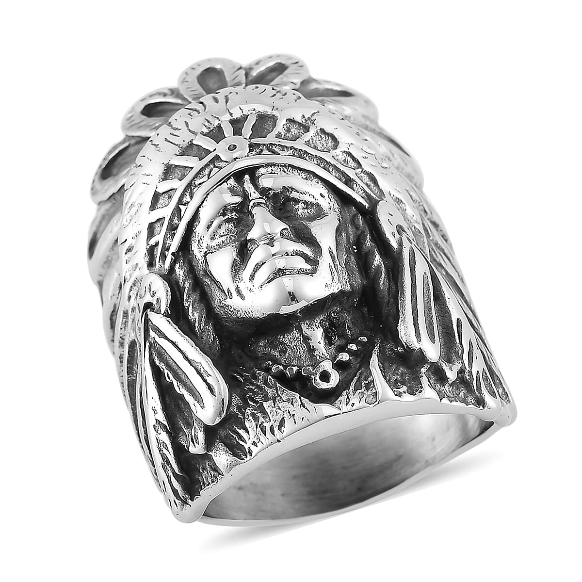 Native Cheif Head Men's Ring in Stainless Steel