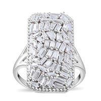 Doorbuster Moissanite Baguette Shape Ring in Rhodium Over Sterling Silver (Size 10.0) 2.50 ctw