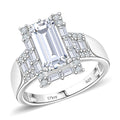 TLV Moissanite (Bgt 12x6mm) Ring in Rhodium Over Sterling Silver (Size 10.0) 4.00 ctw - Sticky add to cart bar