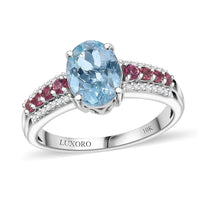Luxoro 10K White Gold Premium Santa Maria Aquamarine, Ouro Fino Rubellite, Diamond (G-H, I2) Ring (Size 7.0) 2.00 ctw
