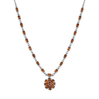 D'Joy Ceylon Honey Garnet, White Zircon Necklace in Rhodium Over Sterling Silver 8.90 ctw (18 Inches)