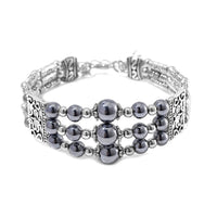Terahertz 50.00 ctw Beaded Bangle Bracelet in Silvertone (7.0-9.0In)