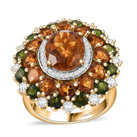 Premium Santa Ana Madeira Citrine, Multi Gemstone Harvest Radiance Ring in 18K Vermeil YG Over Sterling Silver (Size 7.0) 9.85 ctw