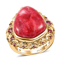 Karis Norwegian Thulite and Orissa Rhodolite Garnet 17.40 ctw Ring in 18K Yellow Gold Plated
