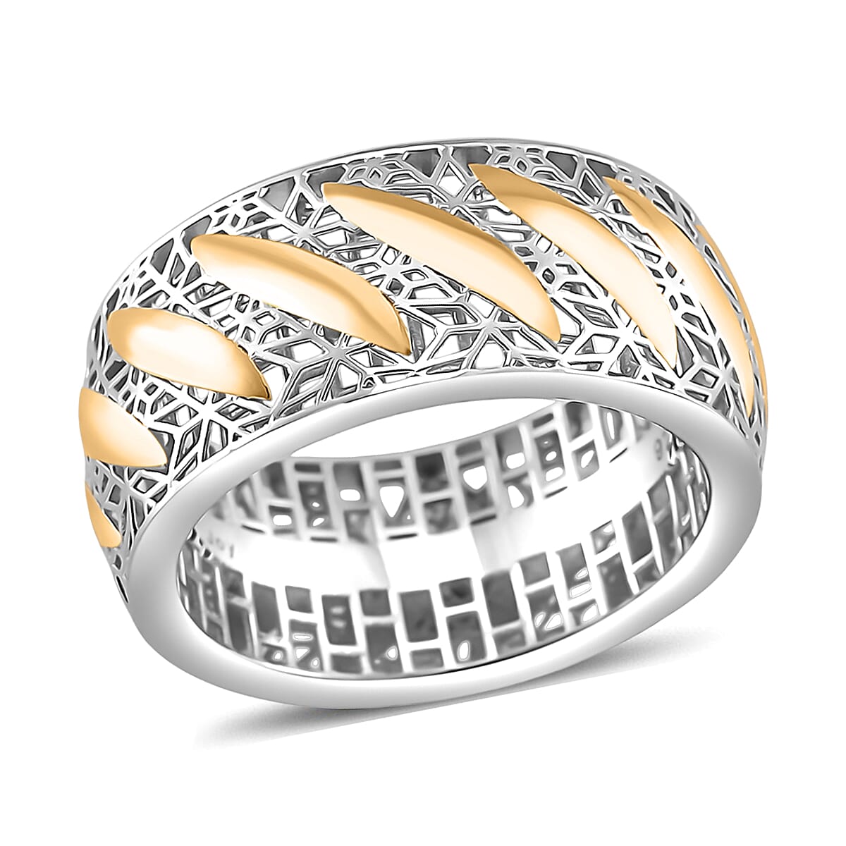Filigree Ring in 14K YG and Rhodium Over Sterling Silver (Size 10.0) 3.15 Grams