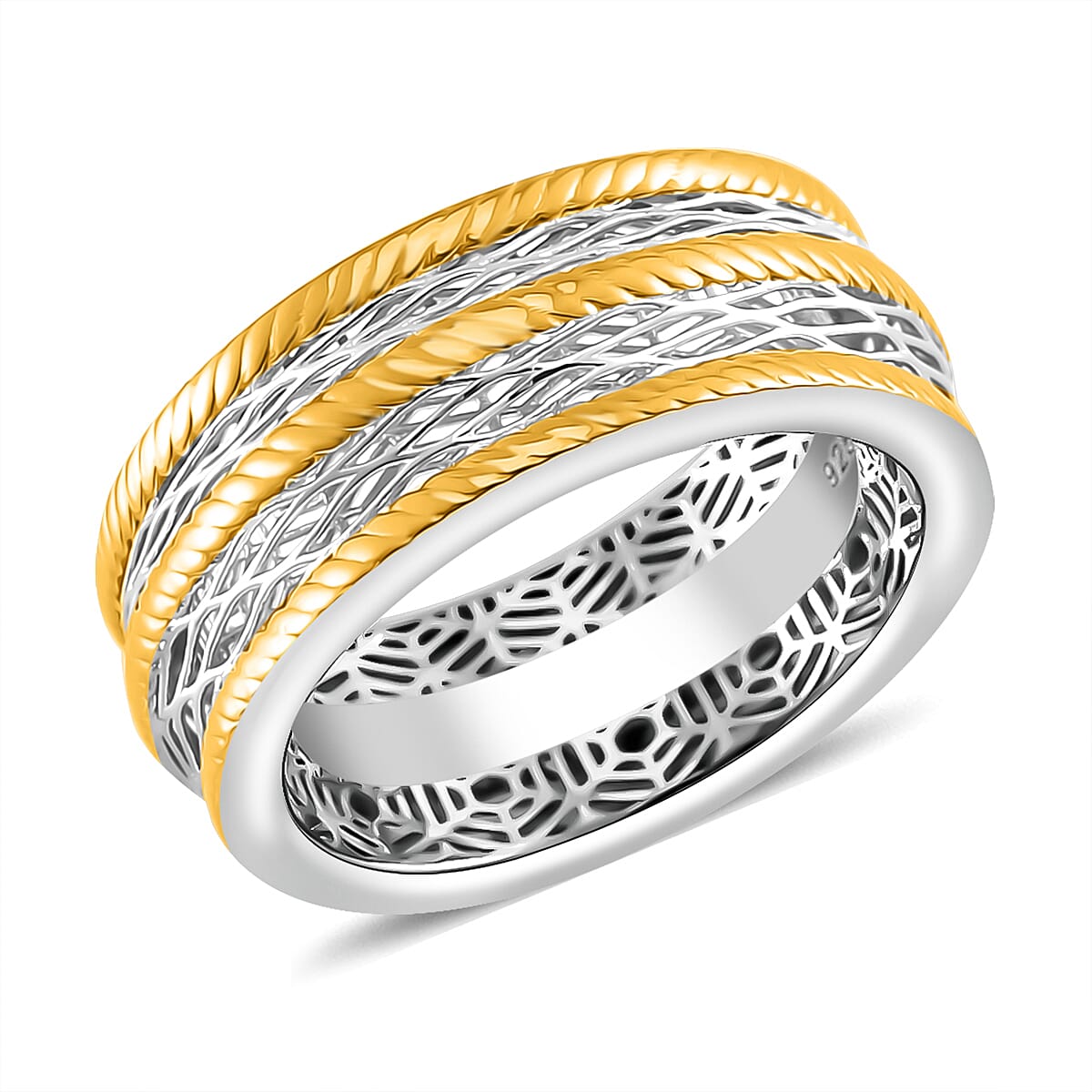 Band Ring in 14K YG and Rhodium Over Sterling Silver (Size 10.0) 3.65 Grams