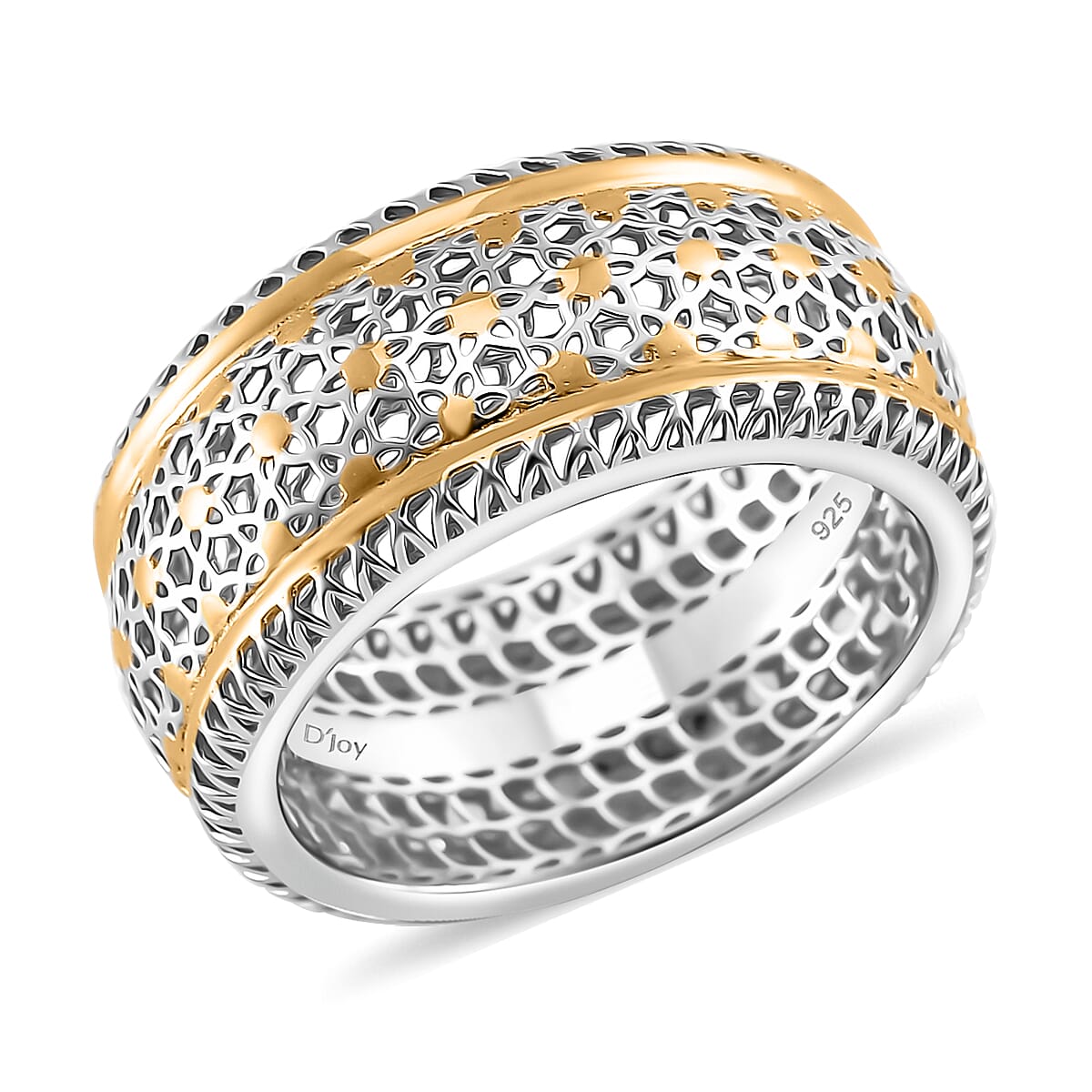 Band Ring in 14K YG and Rhodium Over Sterling Silver (Size 10.0) 2.70 Grams