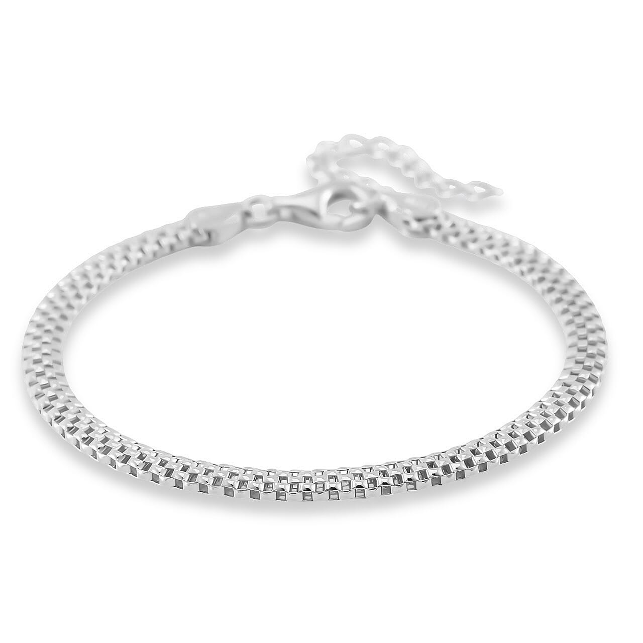 Rhodium Over Sterling Silver Chain Bracelet (6.50-8.0In) (2.50 g)