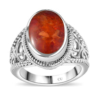 Matrix Fire Opal Solitaire Ring in Platinum Over Copper with Magnet (Size 10.0) 3.00 ctw