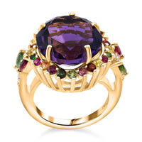 Doorbuster Premium African Amethyst, Multi Gemstone Ring in Vermeil YG Over Sterling Silver (Size 10.0) 12.65 ctw