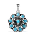 D'Joy Artisan Crafted Sleeping Beauty Turquoise 1.70 ctw Floral Pendant without Chain in Black Oxidized Sterling Silver - Sticky add to cart bar