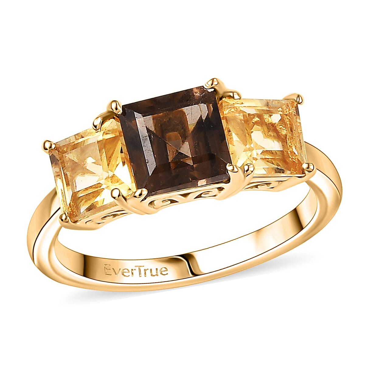 EverTrue Brazilian Smoky Quartz and Brazilian Citrine 2.35 ctw 3 Stone Ring in 18K YG Plated (Size  10.0)