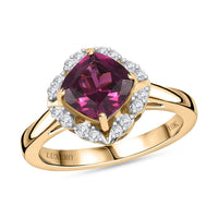 Certified & Appraised Luxoro 10K Yellow Gold AAA Radiant Ember Garnet, Diamond (I2) (0.19 cts) Ring (Size 10.0) 2.00 ctw