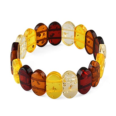 Simulated Multi Color Amber Block Stretch Bracelet 7-7.5 Inches