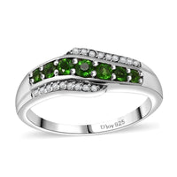 Premium Chrome Diopside, White Zircon Celestial Waves Ring in Rhodium Over Sterling Silver (Size 10.0) 0.75 ctw