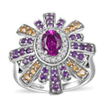 AAA Radiant Ember Garnet, Multi Gemstone Ring in Rhodium Over Sterling Silver (Size 7.0) 2.00 ctw - Sticky add to cart bar