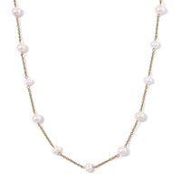 Freshwater White Pearl Station Necklace (36 Inches) in ION Plated YG Stainless Steel