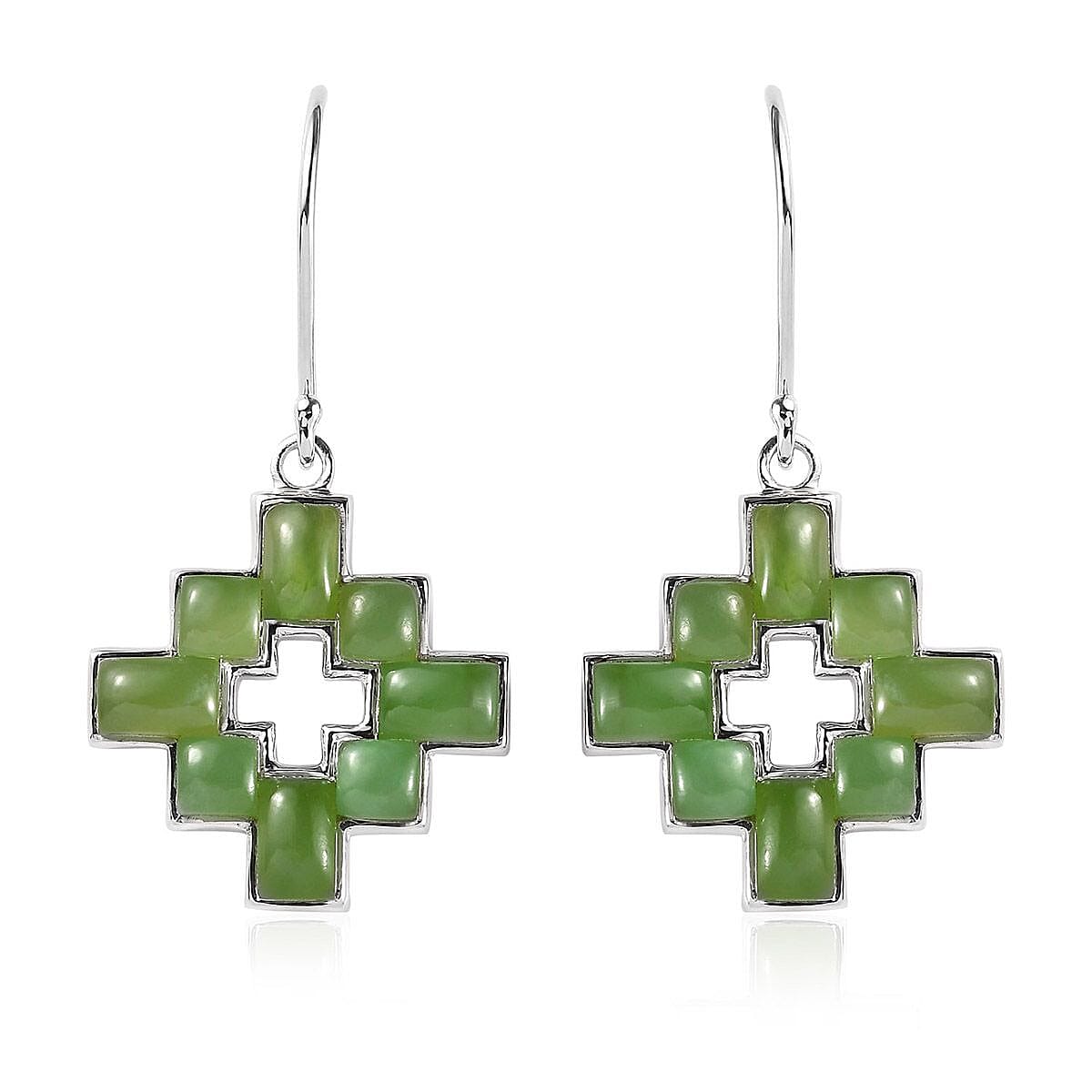 Sajen Silver Nephrite Jade 10.00 ctw Earrings in rhodium Sterling Silver