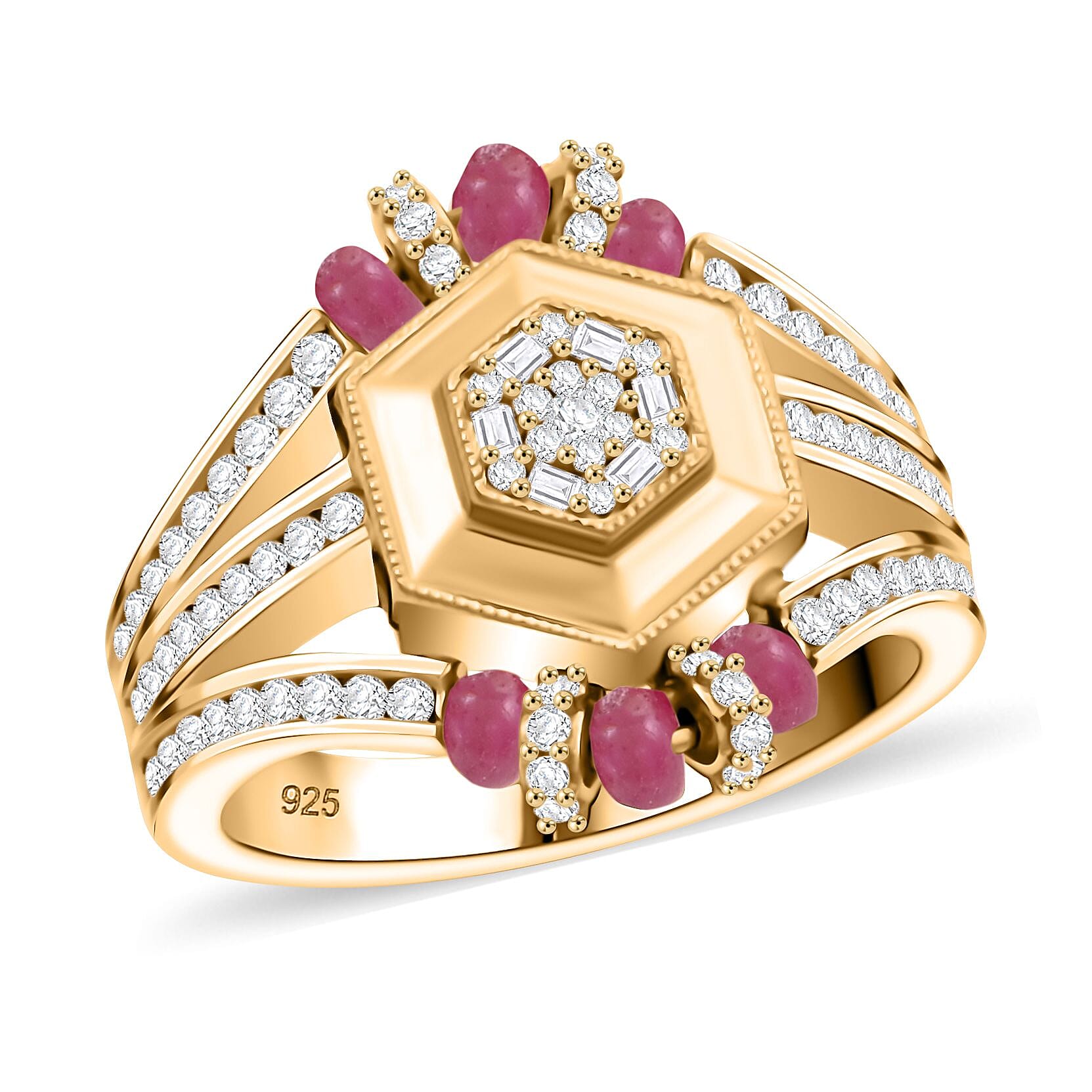 Clarte Prismatic Collection Ruby, Moissanite Ring in Vermeil YG Over Sterling Silver (Size 6.0) 1.85 ctw