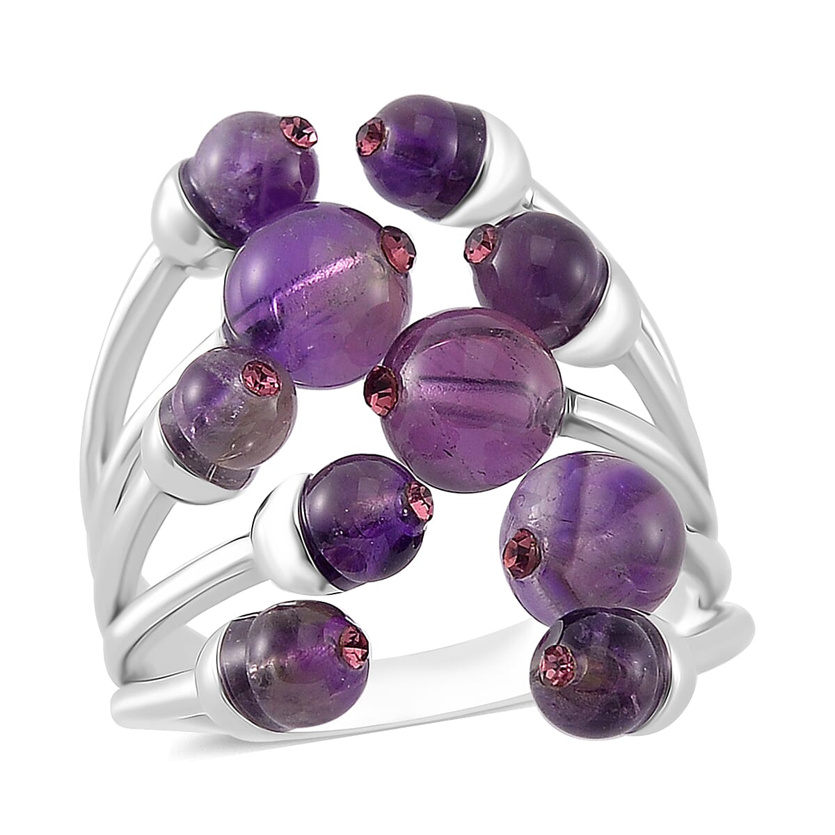 African Amethyst, Purple Austrian Crystal Adjustable Ring in Silvertone (Size 7-9) 3.00 ctw