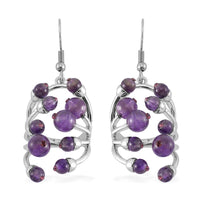African Amethyst, Purple Austrian Crystal Earrings in Silvertone 3.00 ctw
