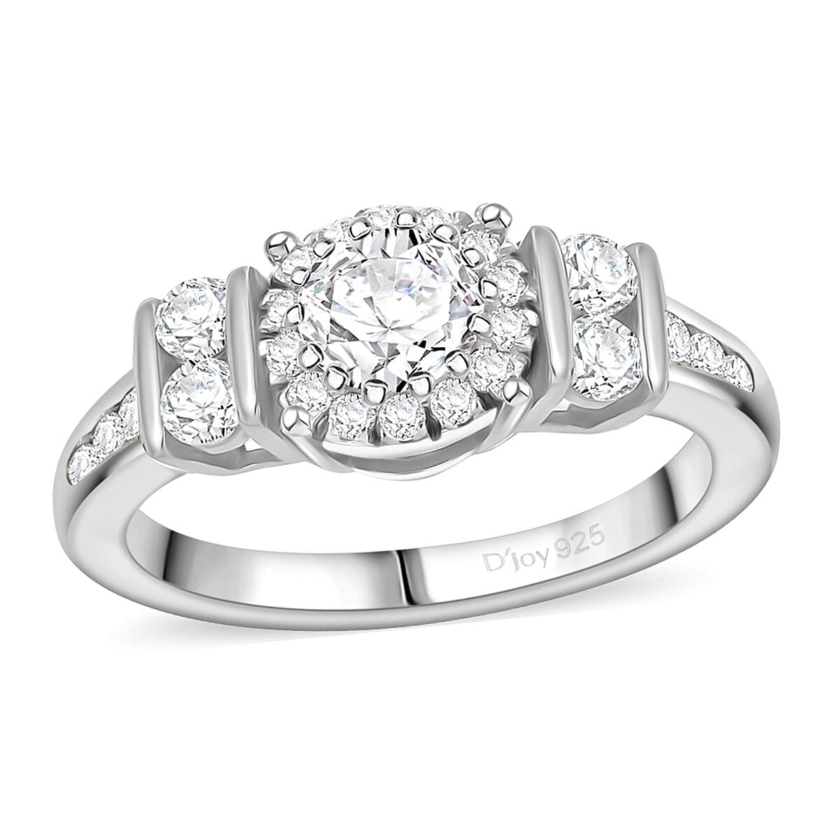 Moissanite Signature Ring in Rhodium Over Sterling Silver