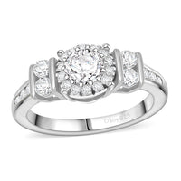 Moissanite Signature Ring in Rhodium Over Sterling Silver