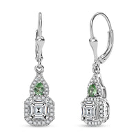 D'Joy Asscher Cut Moissanite (6x6mm), Ceylon Blue Sapphire Earrings in Rhodium Over Sterling Silver 3.60 ctw