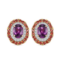 Certified & Appraised Luxoro AAA Radiant Ember Garnet, Padparadscha Sapphire, I2 Diamond 3.00 ctw Stud Earrings in 10K Yellow Gold