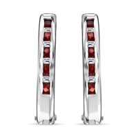 Premium Red Sapphire and Moissanite 1.00 ctw Hoop Earrings in Rhodium Over Sterling Silver