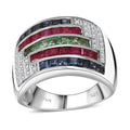 Multi Gemstone 3.20 ctw Ring in Rhodium Over Sterling Silver (Size 10.0) - Sticky add to cart bar
