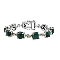 Karis African Malachite, Peridot Cluster Bracelet in Platinum Bond (8.00 In) 41.40 Carat Total Weight