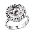 Bali Legacy Moissanite (Rnd 11mm) Pebble Texture Ring in Sterling Silver (Size 8.0) 4.50 ctw - Sticky add to cart bar