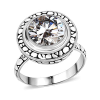 Bali Legacy Moissanite (Rnd 11mm) Pebble Texture Ring in Sterling Silver (Size 8.0) 4.50 ctw