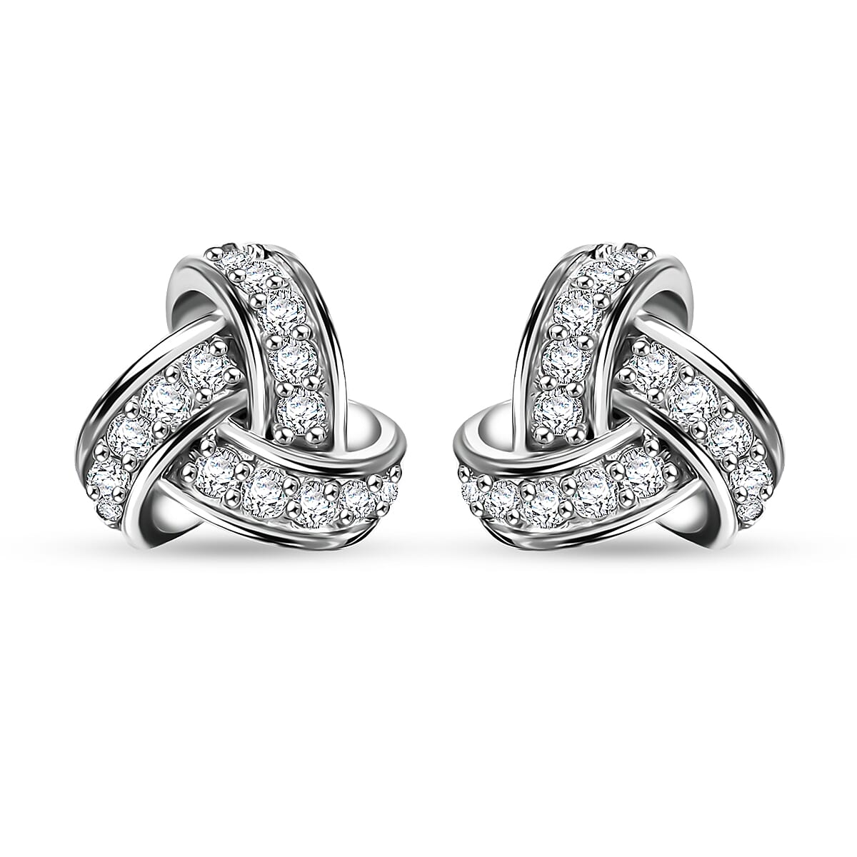J Francis Embellished with Zirconia by Swarovski Radiant Knot Earrings in Rhodium Over Sterling Silver 0.70 ctw