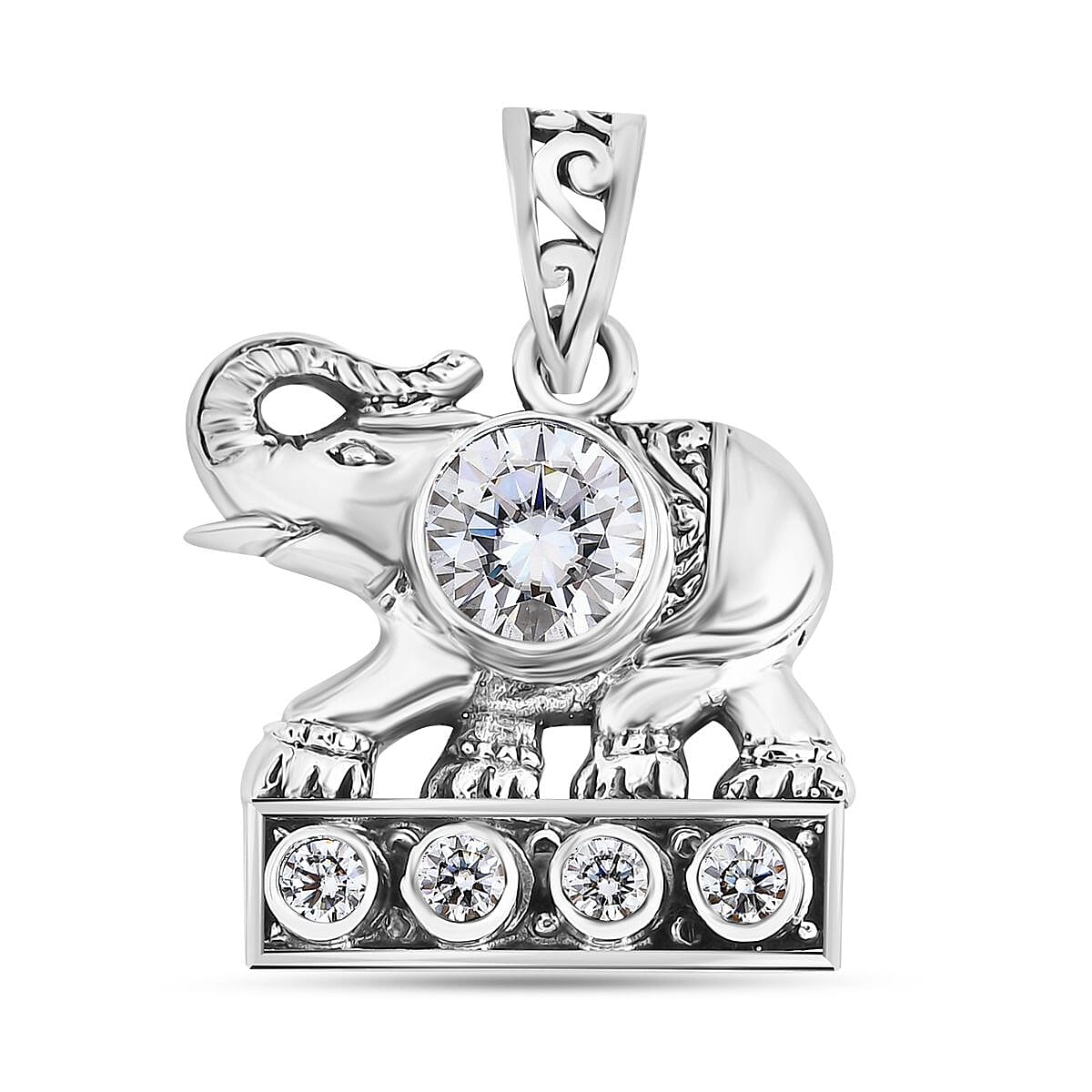 Bali Legacy Moissanite 1.50 ctw Elephant Pendant without Chain in Sterling Silver