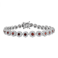 Red Sapphire , Moissanite Linking Bracelet (Size - 6.5) in Rhodium Over Sterling Silver , Silver Wt. 9 g 5.64 ctw
