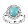 Lagoon Turquoise, Moissanite Ring in Rhodium Over Sterling Silver (Size 10.0) 2.80 ctw - Sticky add to cart bar