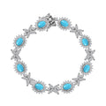TLV Sleeping Beauty Turquoise, White Zircon Sunburst Halo Bracelet in Rhodium Over Sterling Silver (7.25 In) 14.90 ctw - Sticky add to cart bar